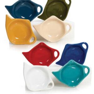 Teapot-shaped ceramic tea caddies, assorted colors.