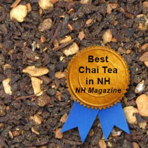 A sample of Indian Spice tea with blue ribbon "Best Chai Tea in NH (NH Magazine).
