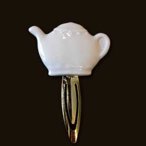 Bookmark made from a porcelain teapot with gold clip.