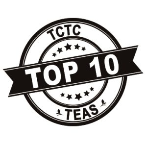 TCTC Top 10 Teas graphic, brown.